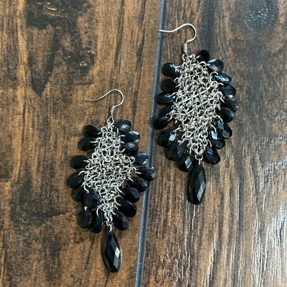 Black beaded dangly earrings